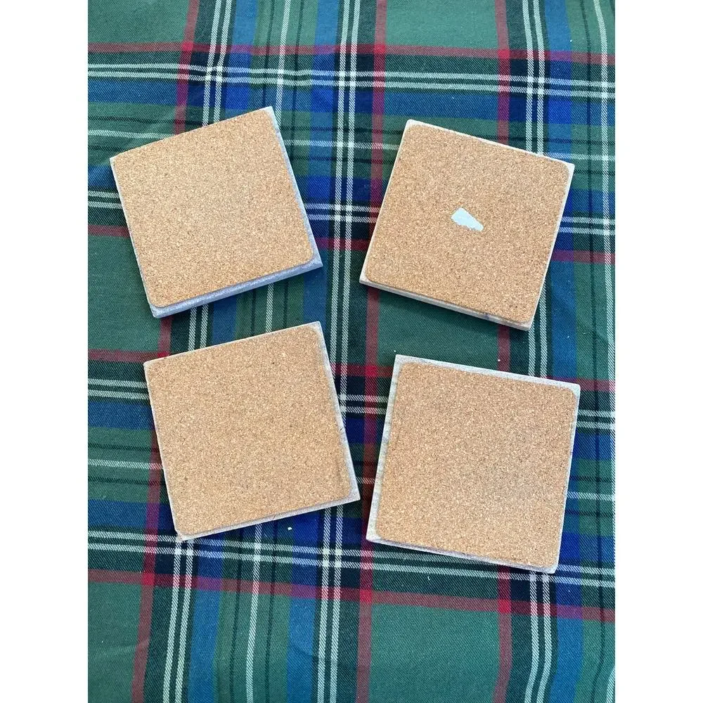 Set of 4 Yin Yang Good Vibes Cork-Backed‎ Stone Coasters